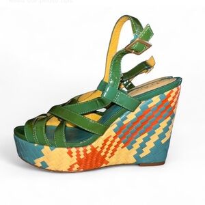 Cole Haan Multicolor Woven Wedge Sandals